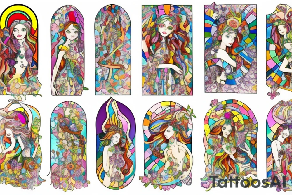 Forrest fairy rainbow lady stained glass tattoo idea