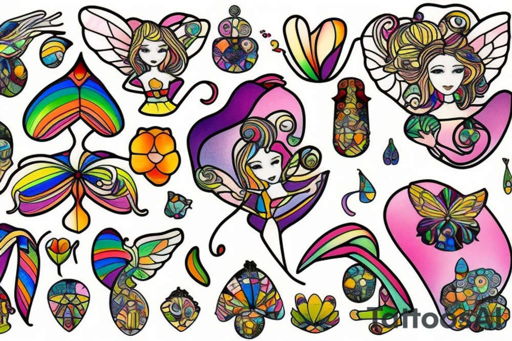 Forrest fairy rainbow lady stained glass tattoo idea