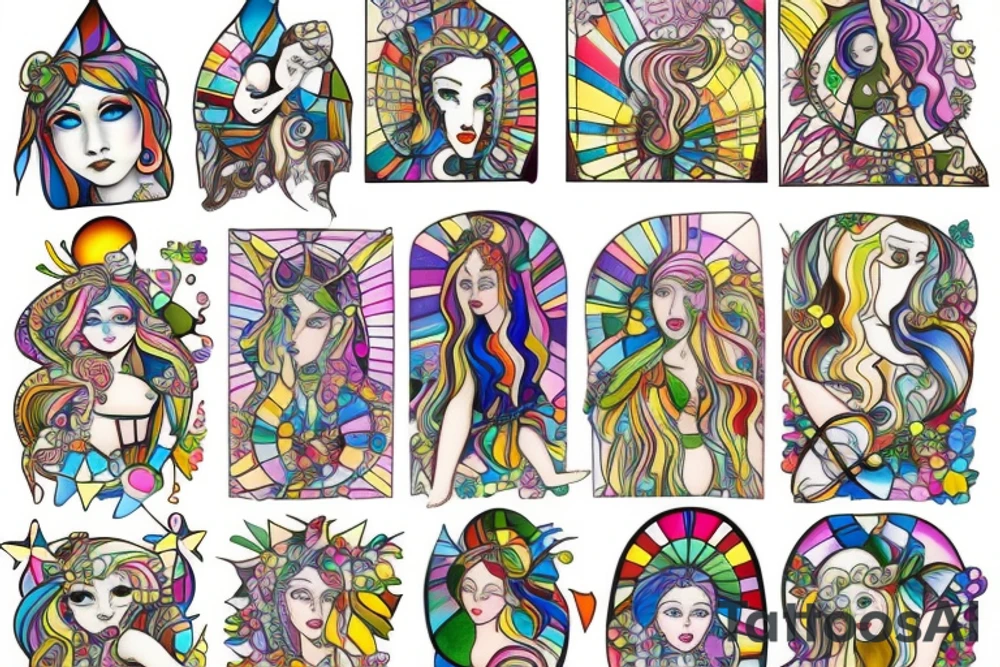 Forrest fairy rainbow lady stained glass tattoo idea