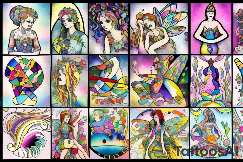 Forrest fairy rainbow lady stained glass tattoo idea