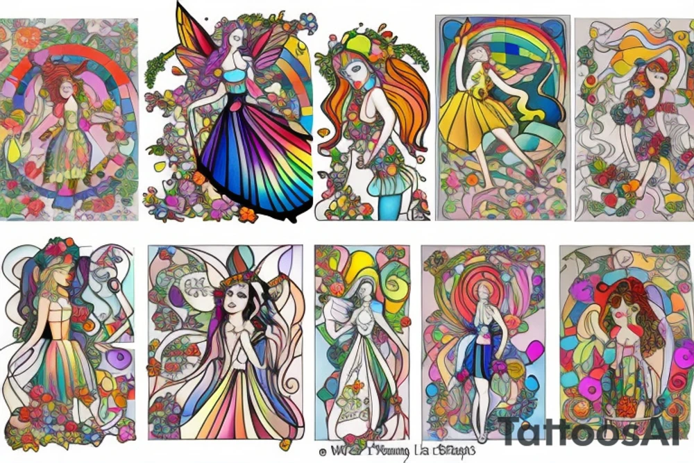 Forrest fairy rainbow lady stained glass tattoo idea