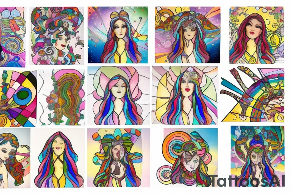 Forrest fairy rainbow lady stained glass tattoo idea
