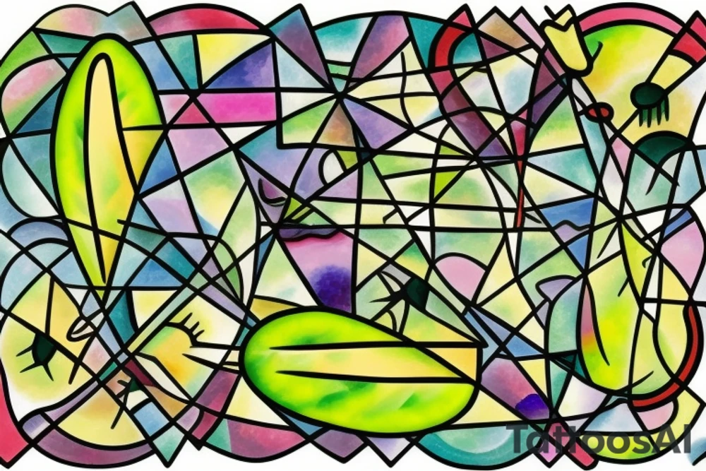 Stained glass avocado lightning tattoo idea
