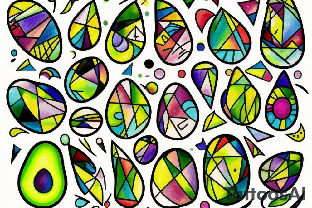 Stained glass avocado lightning tattoo idea