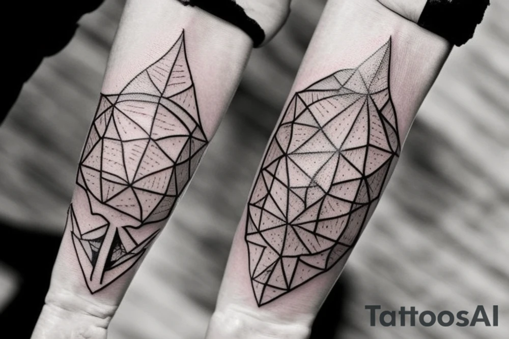 I want a tattoo on my forearm that will include a sea turtle, a glacier, tall palm trees and a plane. The tattoo should be in very fine lines with geometric elements and a splash of soft watercolor. It should also be a bit narrow, to fit on the arm. tattoo idea