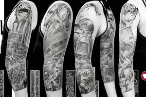 Forearm sleeve with Fallen Soldier Battlefield Cross, red poppies and an apache helicopter tattoo idea