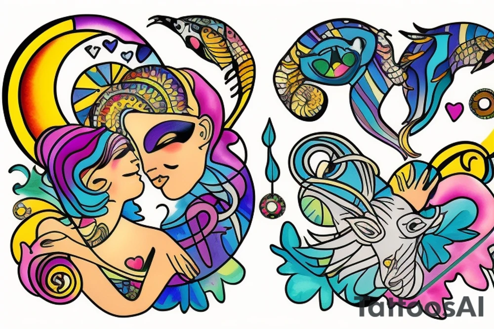 Pisces and Aries in love tattoo idea