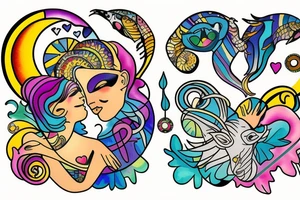 Pisces and Aries in love tattoo idea