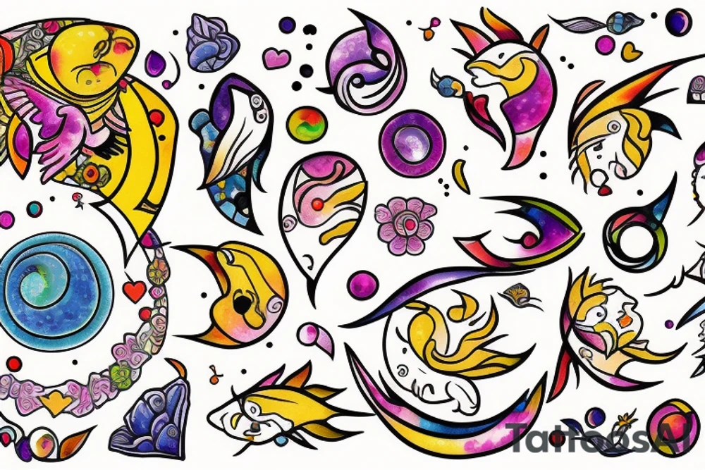 Pisces and Aries in love tattoo idea