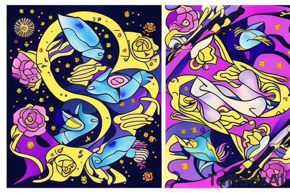 Pisces and Aries in love tattoo idea