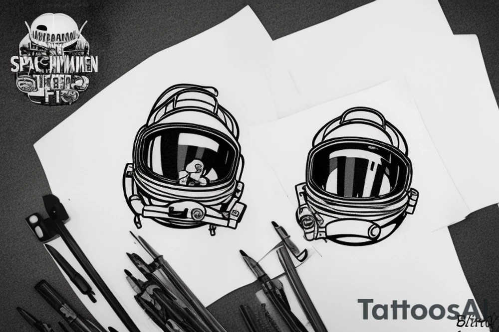 Firefighter walking in the reflection of of spaceman helmet tattoo idea