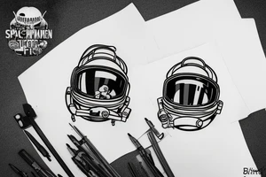 Firefighter walking in the reflection of of spaceman helmet tattoo idea