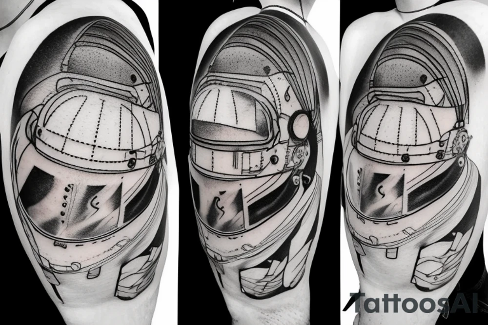 Firefighter walking in the reflection of of spaceman helmet tattoo idea