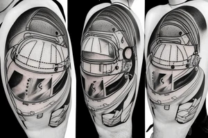 Firefighter walking in the reflection of of spaceman helmet tattoo idea