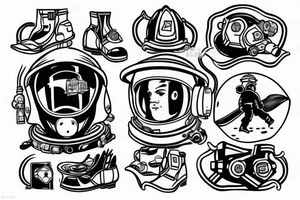 Firefighter walking in the reflection of of spaceman helmet tattoo idea