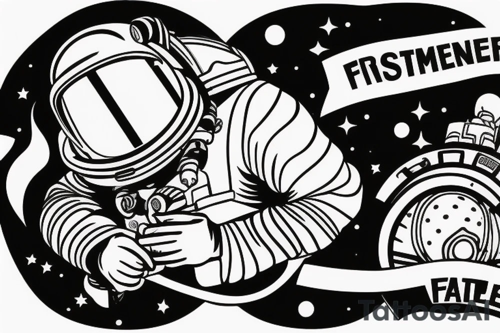 Firefighter walking in the reflection of of spaceman helmet tattoo idea