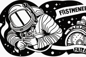 Firefighter walking in the reflection of of spaceman helmet tattoo idea