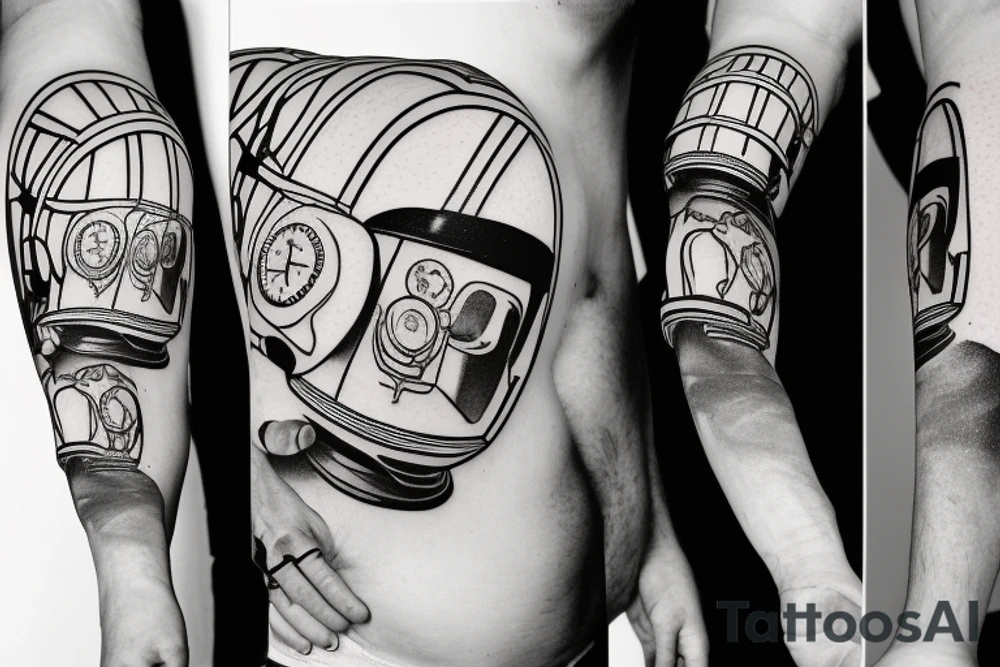 Firefighter walking in the reflection of of spaceman helmet tattoo idea