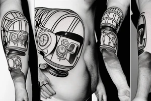 Firefighter walking in the reflection of of spaceman helmet tattoo idea