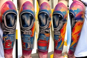 Firefighter in the reflection of of spaceman helmet tattoo idea
