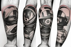 Firefighter in the reflection of of spaceman helmet tattoo idea