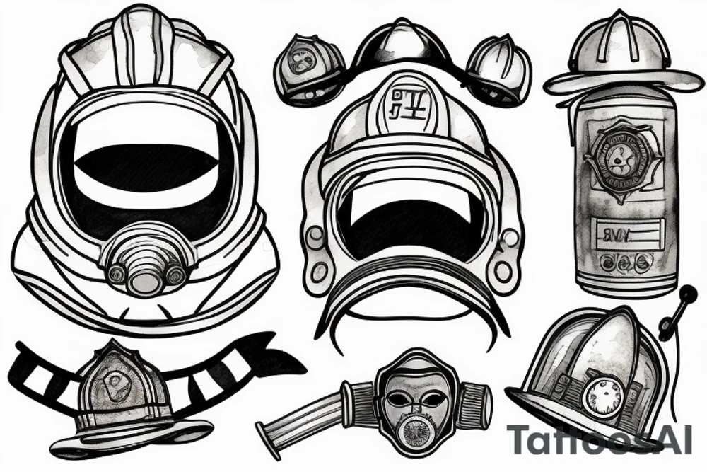 Firefighter's mask in the reflection of of spaceman helmet tattoo idea