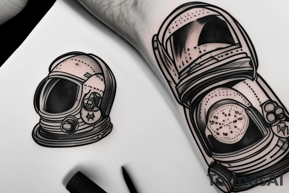 Firefighter's mask in the reflection of of spaceman helmet tattoo idea