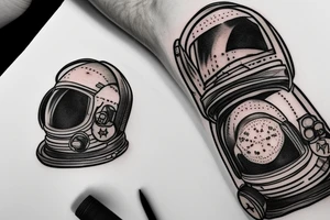 Firefighter's mask in the reflection of of spaceman helmet tattoo idea