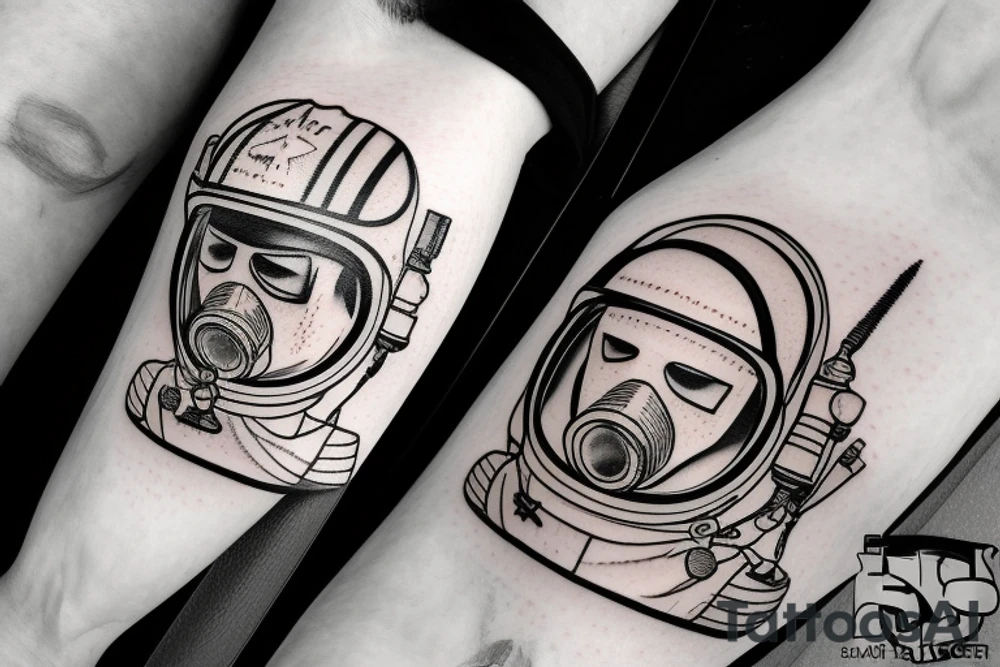 Firefighter's mask in the reflection of of spaceman helmet tattoo idea