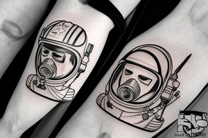 Firefighter's mask in the reflection of of spaceman helmet tattoo idea