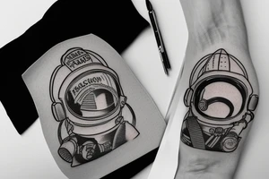 Firefighter's mask in the reflection of of spaceman helmet tattoo idea