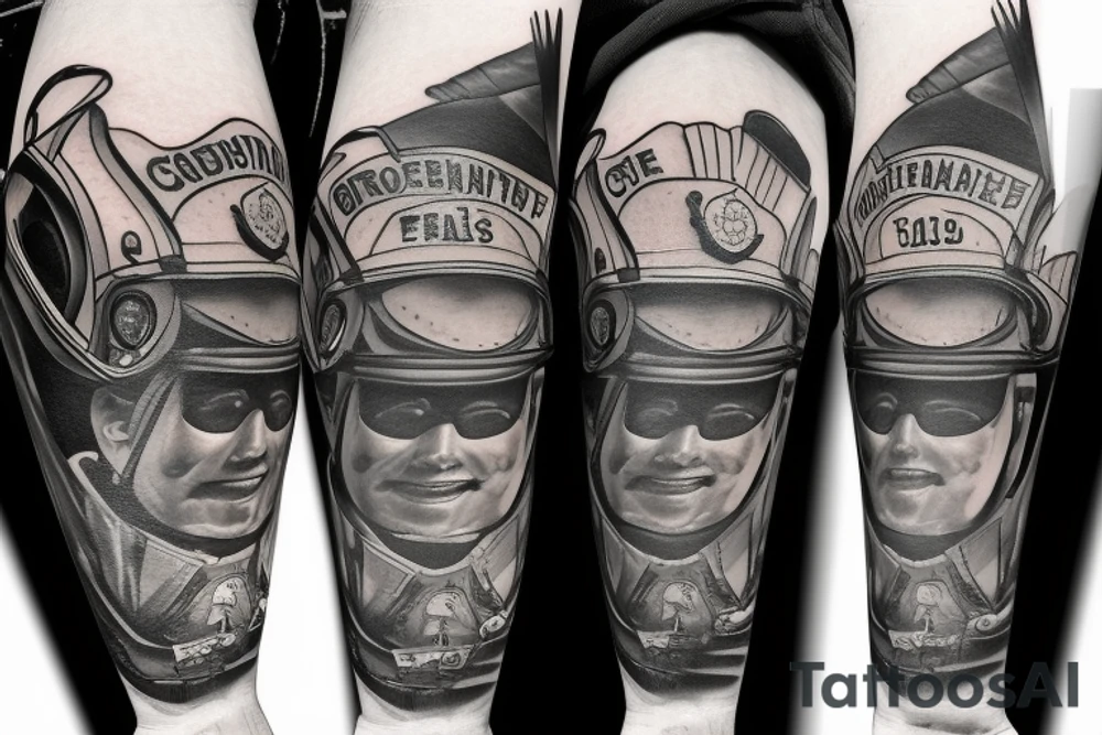A jet in the reflection of a firefighters mask tattoo idea