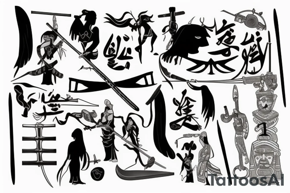 Egyptian,Greek ,Nordic mythology and a samurai katana tattoo idea