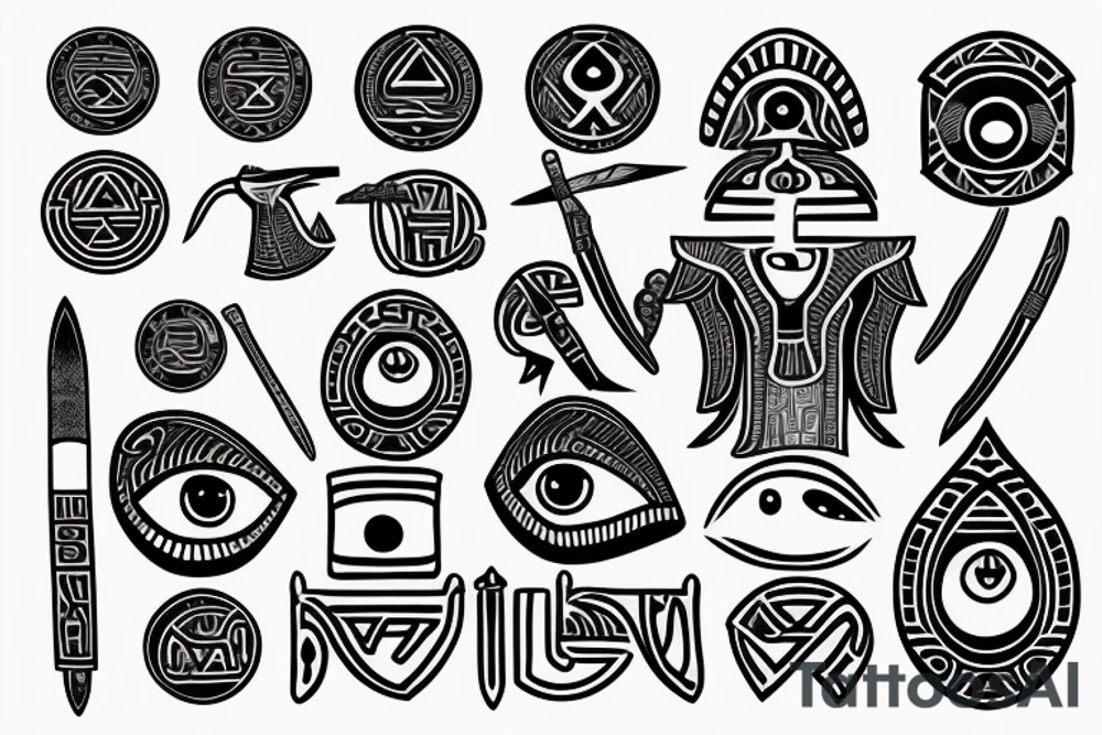 Egyptian eye of Horus ,with Nordic runes and a katana tattoo idea