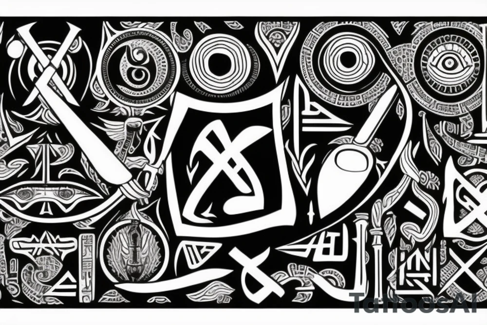 Egyptian eye of Horus ,with Nordic runes and a katana tattoo idea