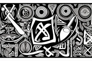 Egyptian eye of Horus ,with Nordic runes and a katana tattoo idea