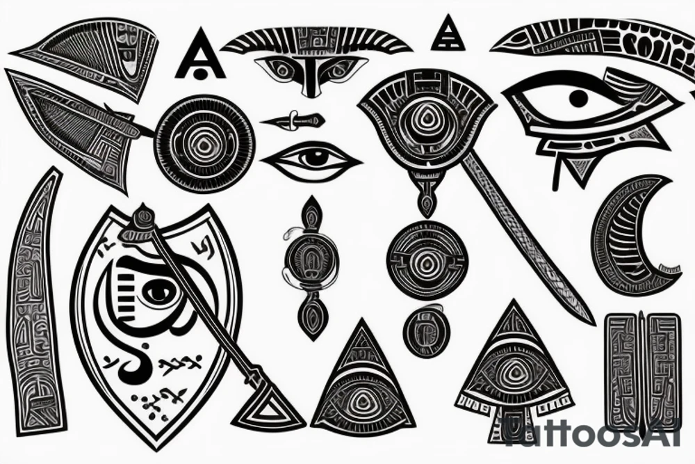 Egyptian eye of Horus ,with Nordic runes and a katana tattoo idea
