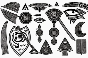 Egyptian eye of Horus ,with Nordic runes and a katana tattoo idea