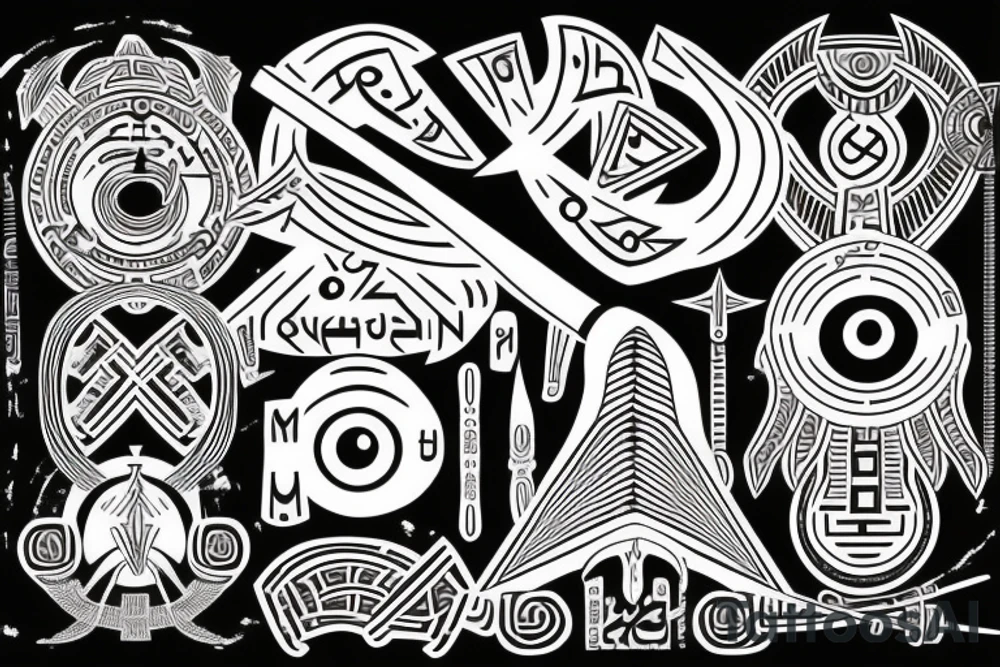 Egyptian eye of Horus ,with Nordic runes and a katana tattoo idea