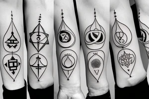 a thin line of the chakras in a minimalist style tattoo idea