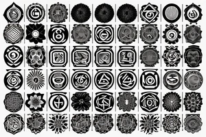 chakras aligned in a single thin line in a minimalist style tattoo idea