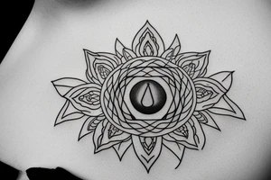 chakras aligned in a single thin line surrounded by lilies in a minimalist style tattoo idea