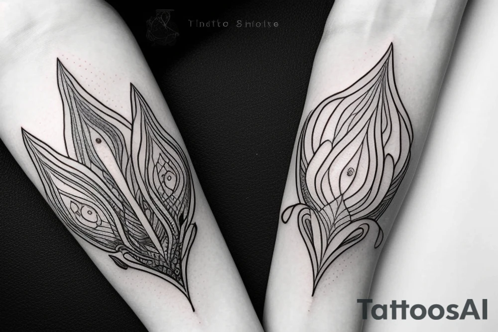 chakras aligned in a single thin line surrounded by lilies in a minimalist style tattoo idea