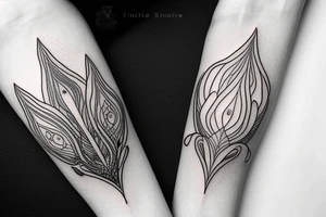 chakras aligned in a single thin line surrounded by lilies in a minimalist style tattoo idea