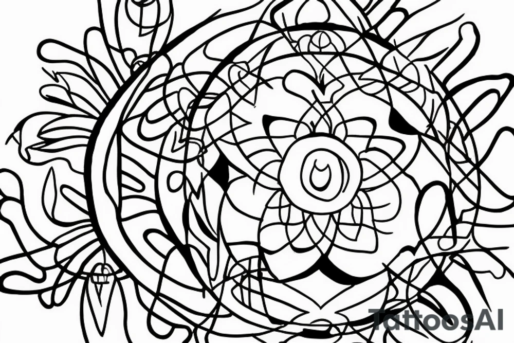 chakras aligned in a single thin line surrounded by lilies in a very minimalist style tattoo idea