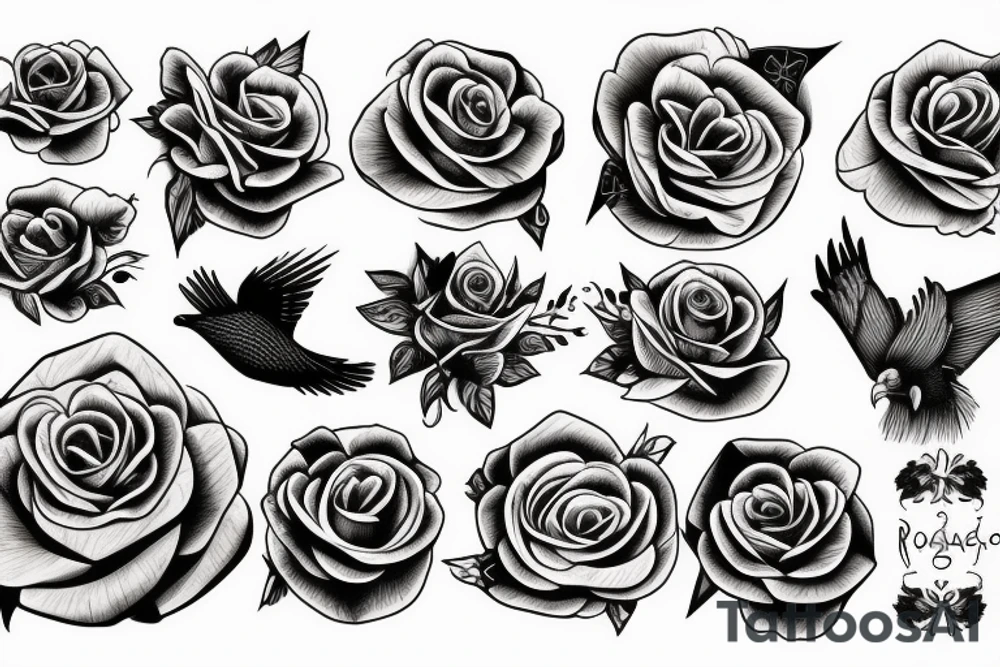 Rose, Eagle, geometric tattoo idea