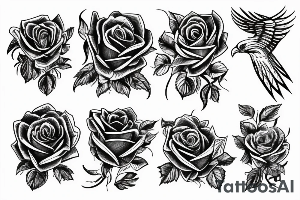 Rose, Eagle, geometric tattoo idea