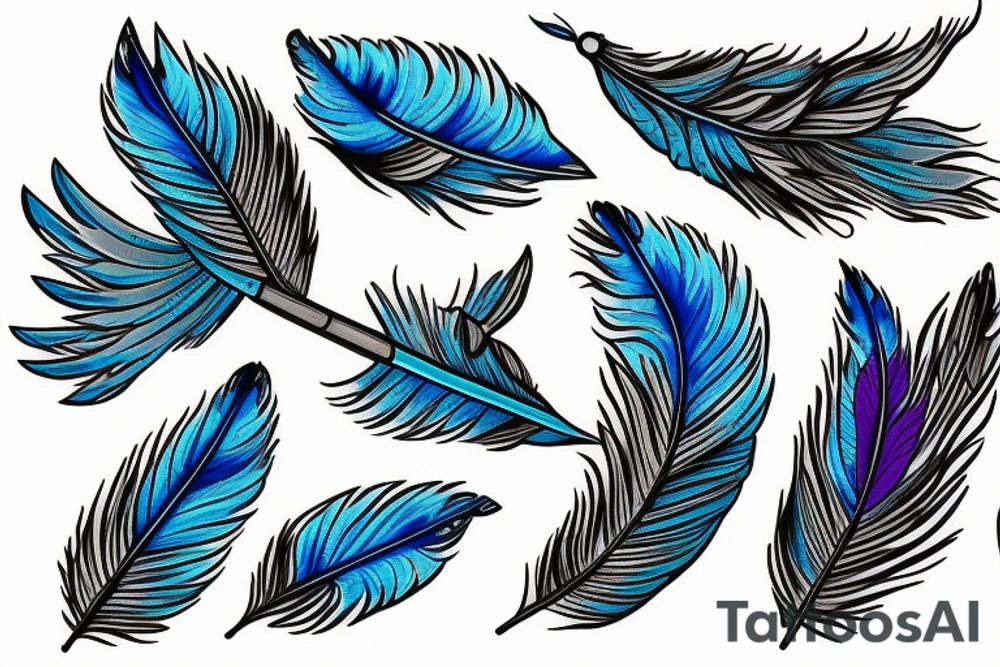A bouquet of blue jay feathers tattoo idea