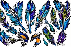 A bouquet of blue jay feathers tattoo idea