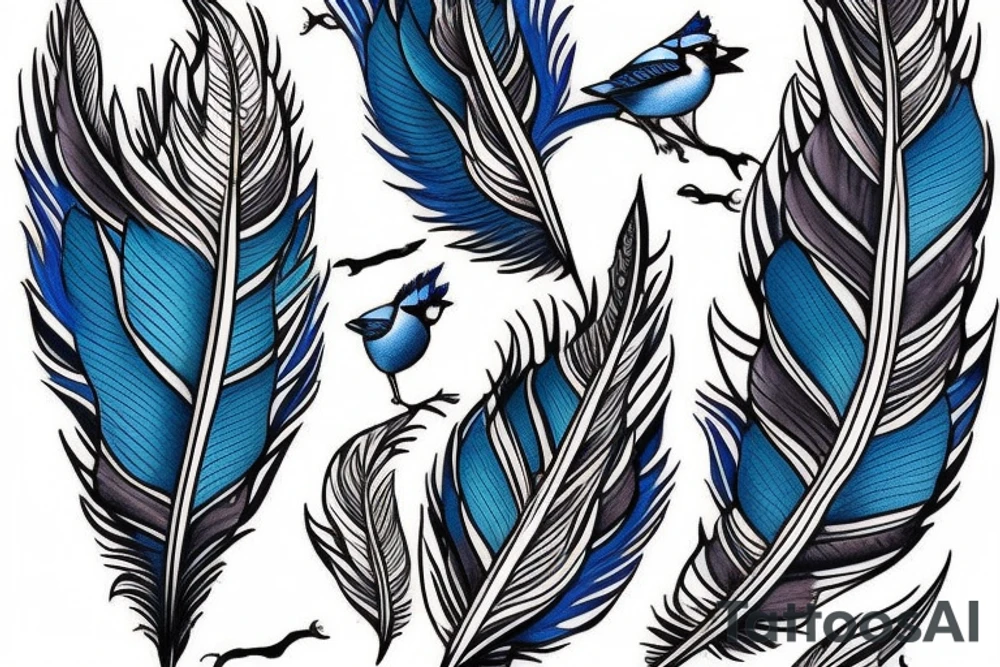 A bouquet of blue jay feathers tattoo idea
